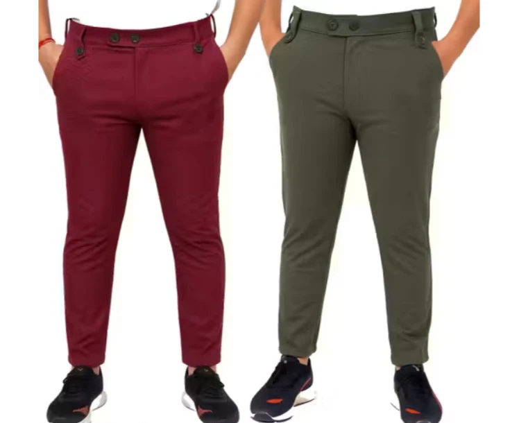 Man and women lower track pants and casual wear formal pants ( wine and olive colour pack of 2 )