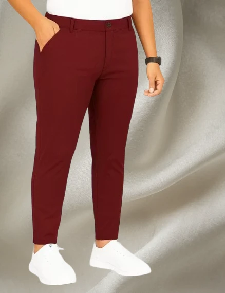 men's slim-fit, ankle-length, stretchable formal or casual trousers.