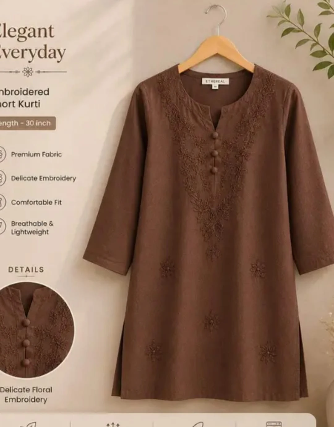 Brown Embroidered Kurta for Women Ethnic Wear