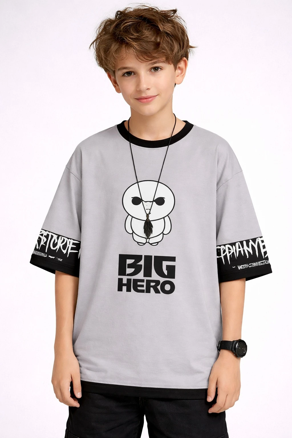 Kids Comfortable Printed Loose-Fit Three-Quarter Sleeve Cotton Blend T-Shirt