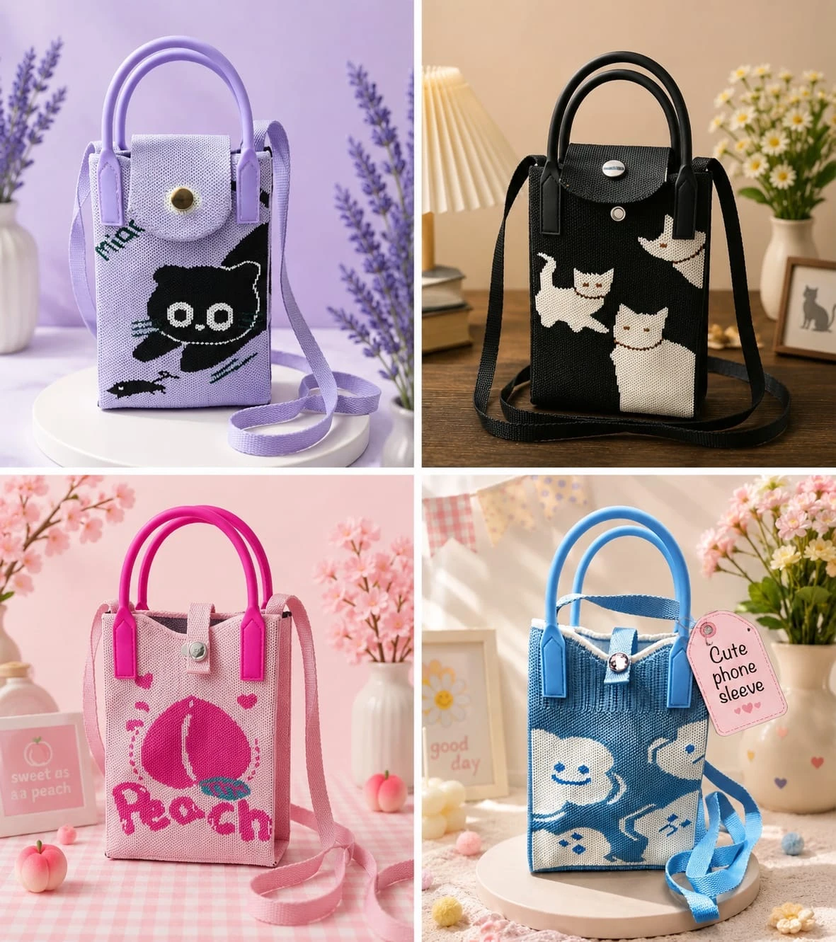Cute Knitted Phone Sling Bag for Girls | Stylish Crossbody Mobile Pouch | Trendy Mini Shoulder Bag with Adjustable Strap