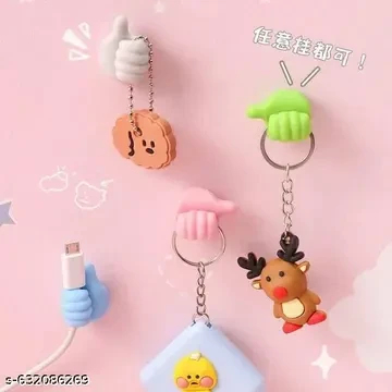 Pack of 20 Pieces | Creative Hand Shape Wall Hook & Cable Organizer | Cute Thumb Up Silicone Wire Holder | Multipurpose Self Adhesive Hook for Keys, Charger Cable, Jewelry, Home Office Wall Decor | Strong Adhesive Hook Set