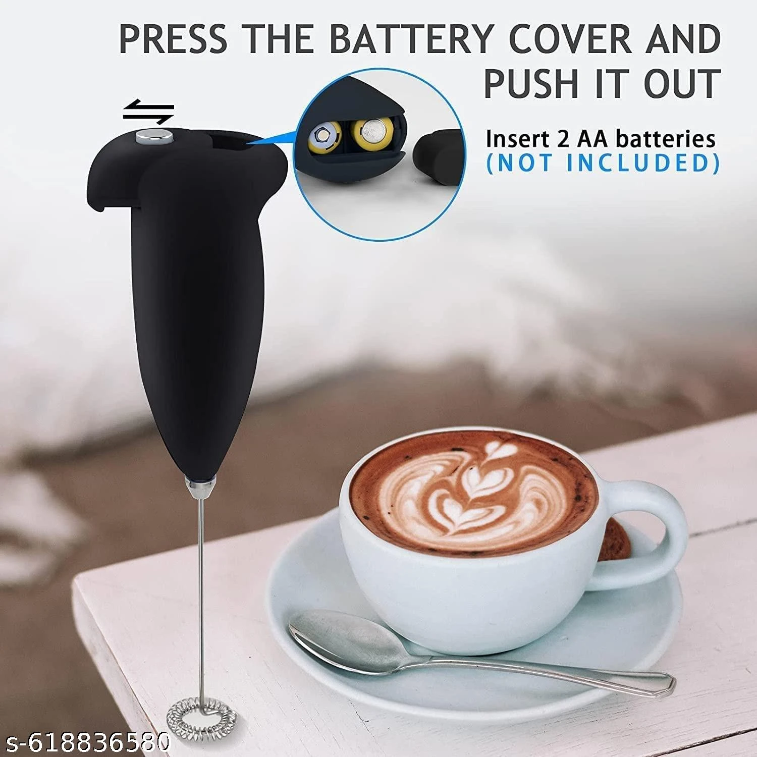 Premium Electric Coffee Blender & Milk Frother for Home Use | Battery Operated Portable Mini Whisk | Stainless Steel Egg Beater, Cream Mixer, Drink Stirrer & Cappuccino Maker | Easy to Clean, Lightweight & Ergonomic Design (Black)