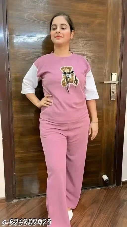 Trendy Women’s Co-ord Set / Teddy Patch Casual Wear / Stylish Nightwear & Daily Wear Set for Women & Girls