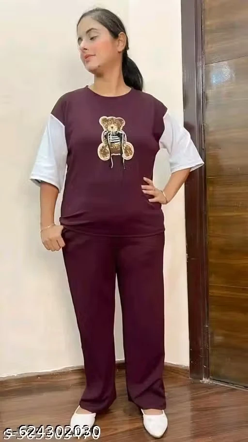 Trendy Women’s Co-ord Set / Teddy Patch Casual Wear / Stylish Nightwear & Daily Wear Set for Women & Girls