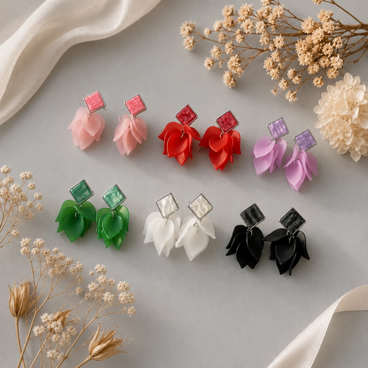 Stylish Floral Petal Drop Earrings for Women | Statement Flower Dangle Earrings | Trendy Acrylic Leaf Earrings for Girls | Designer Party Wear Fashion Jewelry