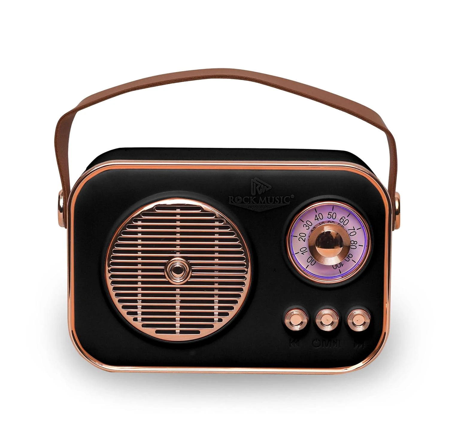 B INIK Rock Music Retro Bluetooth Speaker, Black, ABS Plastic, Vintage Style, Rose Gold Accents, Portable, Home Décor (RANDOM COLOR)