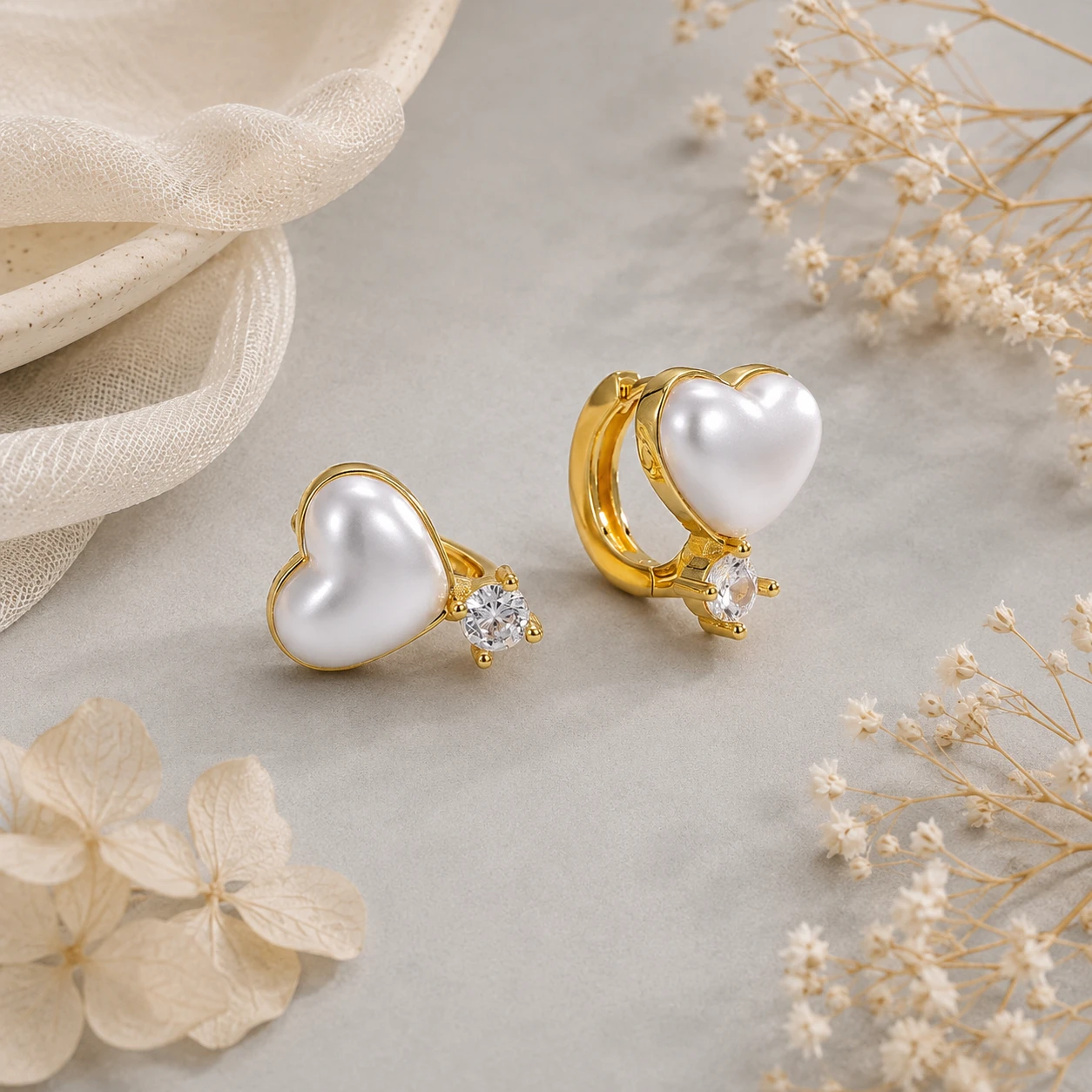 Korean Heart Pearl Stud Earrings for Women & Girls | Luxury Gold Plated Zircon Pearl Earrings | Cute Aesthetic Minimal Party Wear Jewelry