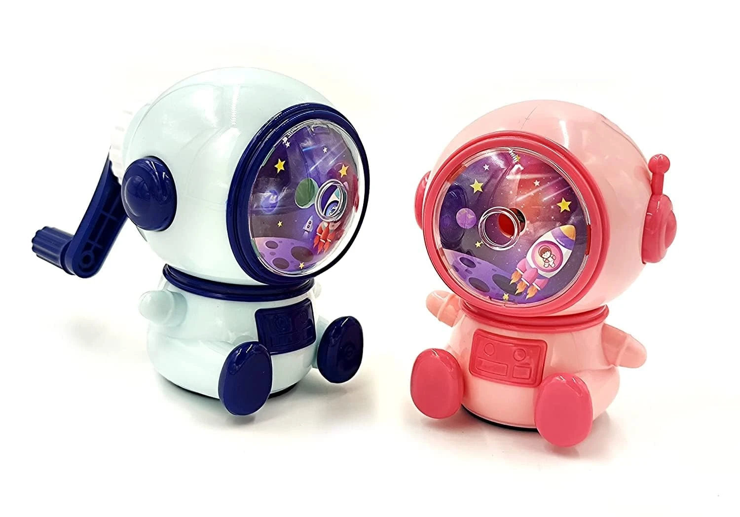 B INIK Space Manual Pencil Sharpener, Plastic, Hand Crank Operation, Decorative Desk Accessory for Kids (Random Colour)
