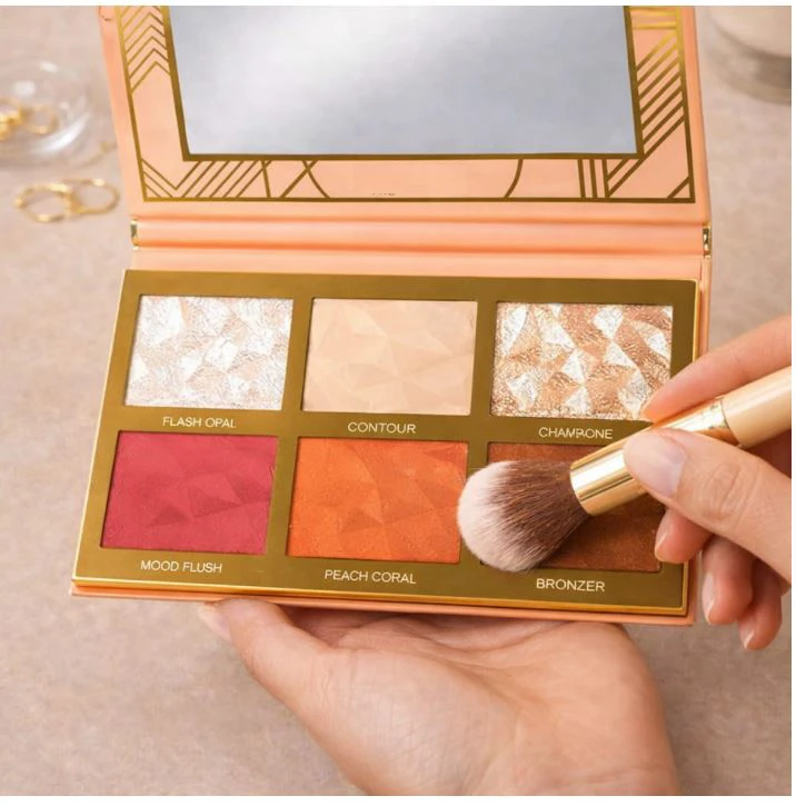 B INIK Face Highlighter Palette, 6 Shades with Contour Blush Bronzer, Multi-Color, Shimmer and Matte Finish, 24g