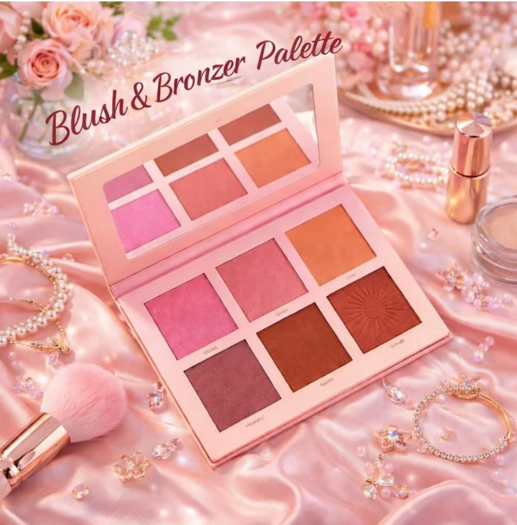 B INIK Blush Palette, 6 Shade Multi-Color Face Makeup, Pressed Powder with Mirror, 40g