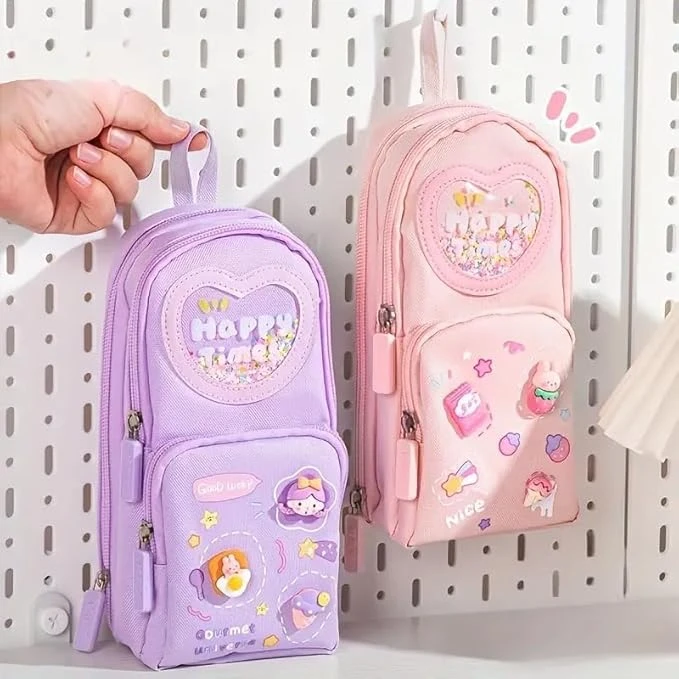 B INIK Pencil Hand Pouch, Cute Pastel Design, Perfect for Girls, Compact Carrier Bag Case, Pencil Pouch (pink & purple /random colour)