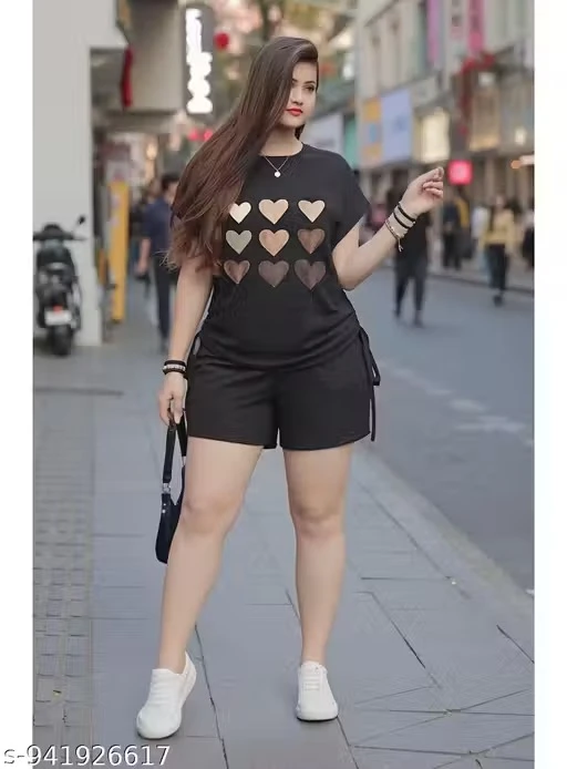 Women Heart Print Top & Shorts Set | Stylish Co-Ord Set for Women | Casual Lounge Wear Outfit