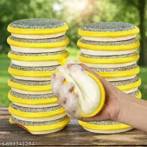 VEQQISTE 2026 New 5 Pcs Dish Sponges, Double Sided Non-Scratch Scrub Cleaning Sponges, Rough Scrubbers Side for Non-Stick Cookware, Soft Microfiber Scrub Side for Dishes (Pack of 5)