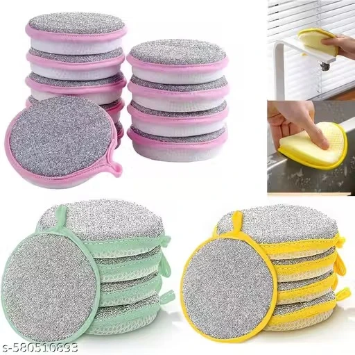 Dish Sponges, Double Sided Non-Scratch Scrub Cleaning Sponges, Rough Scrubbers Side for Non-Stick Cookware, Soft Microfiber Scrub Side for Dishes (Pack of 05)