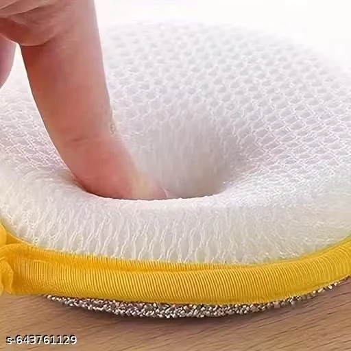 Non-Scratch Dish Cleaning Sponges – Double-Sided Microfiber + Scrub Pad, Ideal for Non-Stick Cookware (Pack of 5)