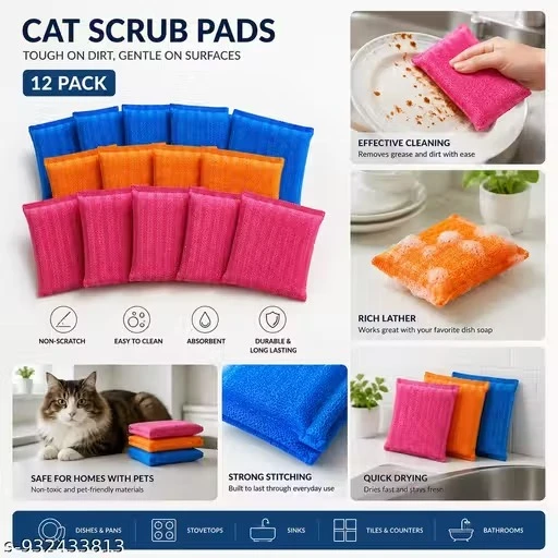 Pack of 12 Multipurpose Kitchen Cleaning Scrub Sponge Pads | Reusable Dishwashing Scrubber | Non Scratch Cleaning Sponge for Utensils Sink Tiles Kitchen