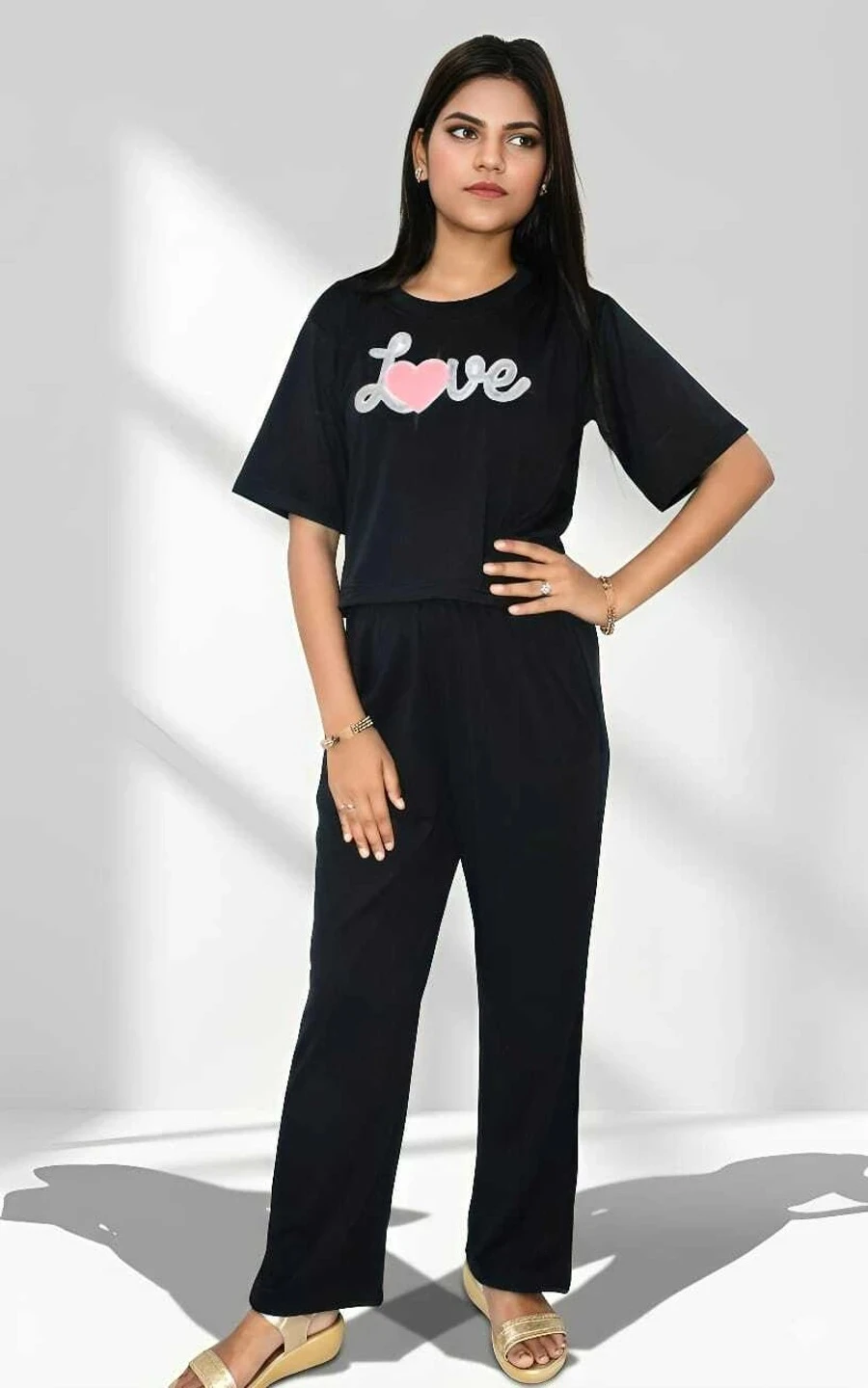 Women Black Night Suit Set Casual Loungewear
