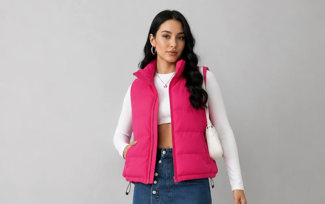 Hot Pink Puffer Vest Jacket for Women – Sleeveless Quilted Lightweight Jacket