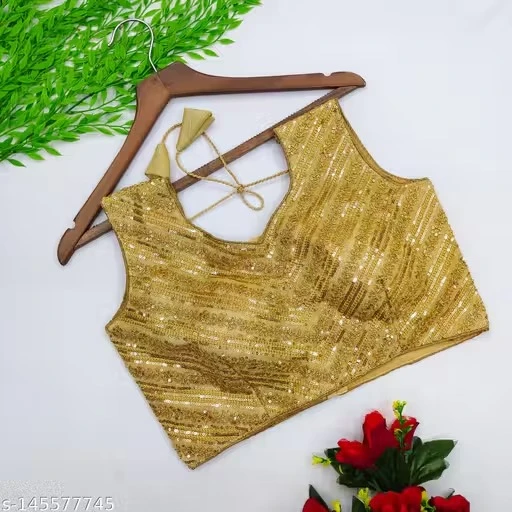 Golden Sequin Work Sleeveless Blouse for Women – Party & Festive Wear Designer Crop Top