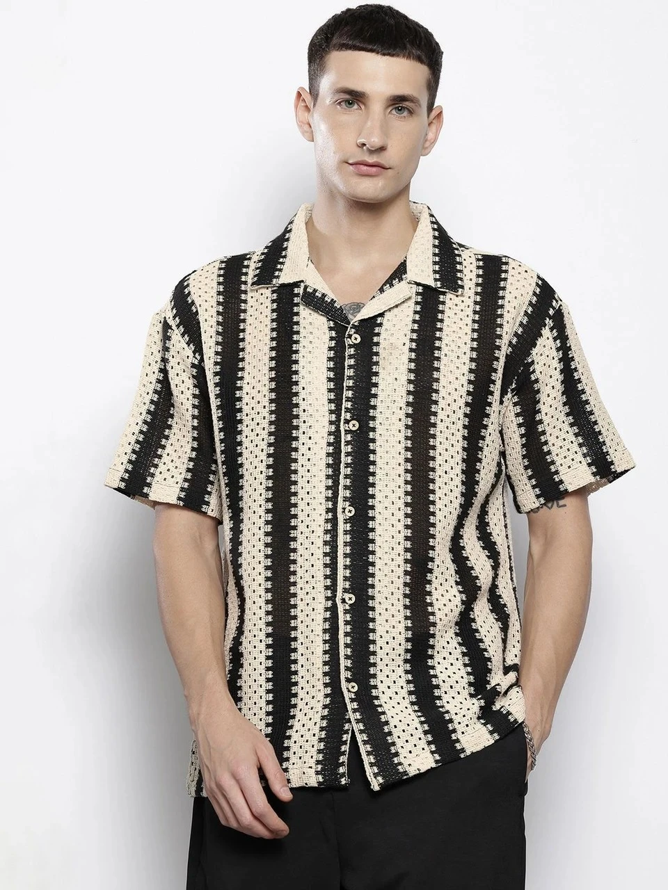 Half Sleeve Crochet Net Shirt for Men – Stylish Summer Wear