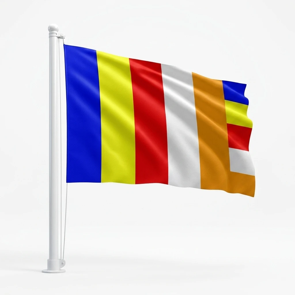GEJUFF Buddhist Buddha Flag | Panchsheel Buddhist Jhanda | Baudh Dhwaj Buddha Dharma Flag | Tibetan Buddhist Prayer Flag | 5 Color Religious Spiritual Silk Flag for Temple Home Meditation Indoor Outdoor | 30x45 40x60 60x90 Inch