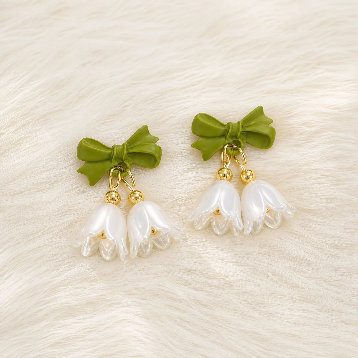 Korean Tulip Flower Earrings for Women & Girls | Cute Bow Floral Drop Earrings | Aesthetic Gold Plated Fashion Jewelry