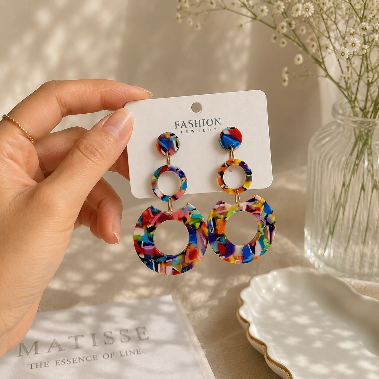 Korean Colorful Acrylic Drop Earrings for Women & Girls | Multicolor Geometric Statement Earrings | Trendy Boho Fashion Jewelry