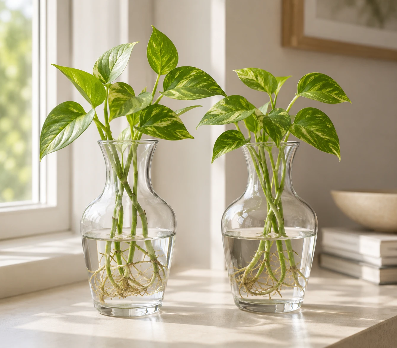 AYUTAS (Pack of 2 Piece) Glass Vase for Kitchen Countertop, Office Desk & Workspace, Curved Shape Planter for Artificial Greenery, Eucalyptus Stems & Indoor Decorative Greens (Size: 7.5 Inches)