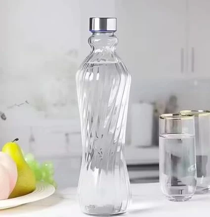 Dimon Premium Twist Design Glass Water Bottle with Stainless Steel Leak-Proof Cap - 1 Litre Capacity - Pack of 1
