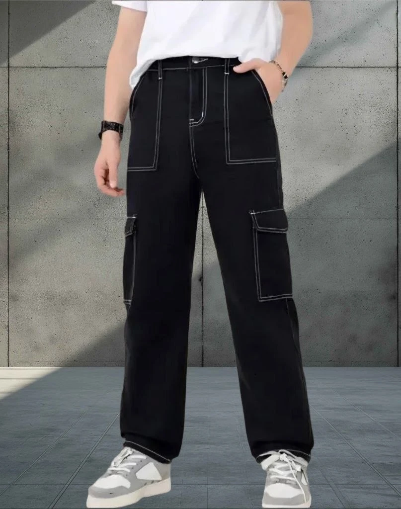 Kids Cargo Black With White Thread Stitch