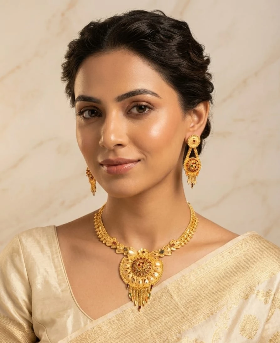 One gram gold jewellery set with matching earrings