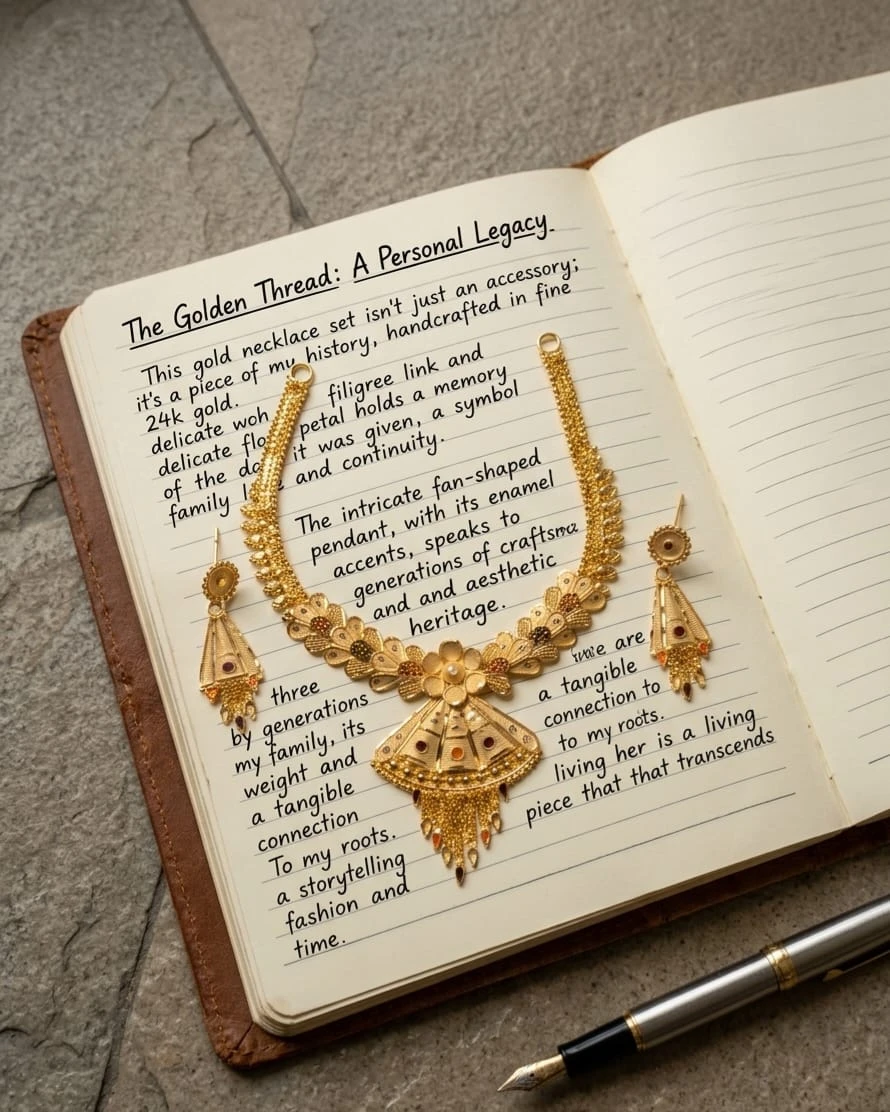 One gram gold jewellery set with matching earrings