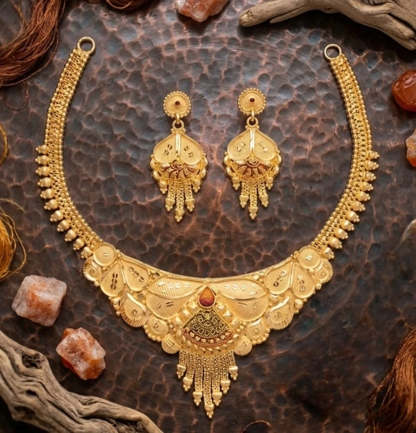 One gram gold jewellery set with matching earrings