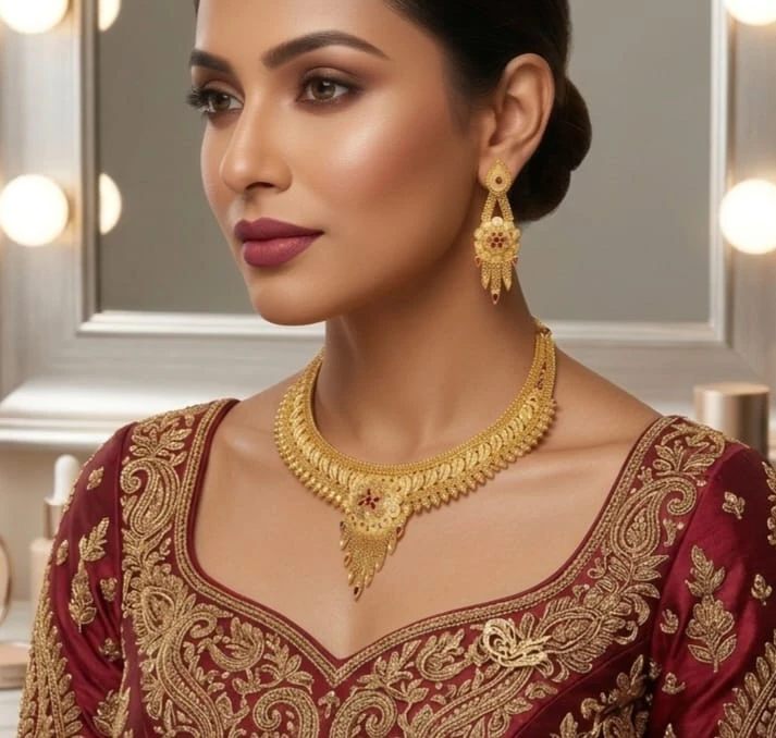 One gram gold jewellery set with matching earrings