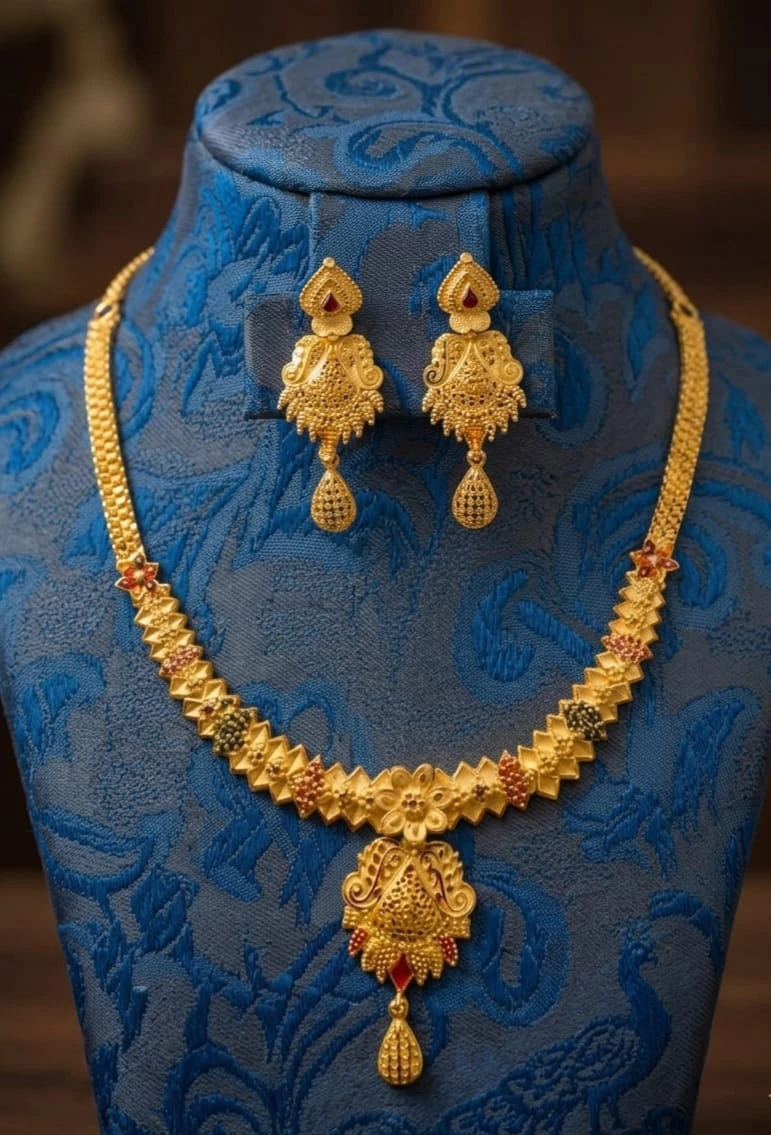 One gram gold jewellery set with matching earrings