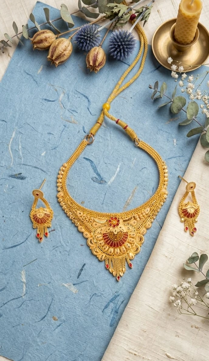 One gram gold jewellery set with matching earrings