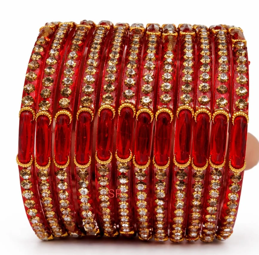 Premium red Stone Designer Bangles Set for Women