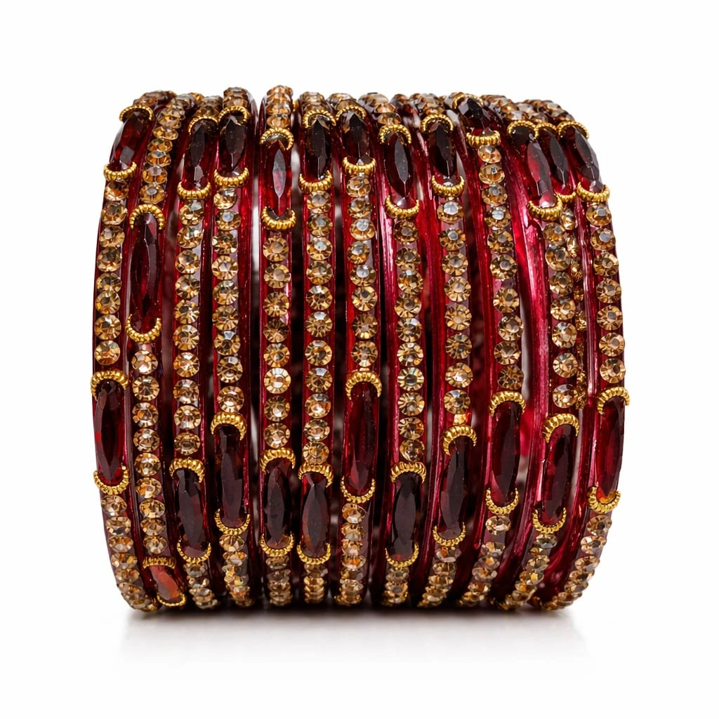 Premium Maroon Stone Designer Bangles Set for Women