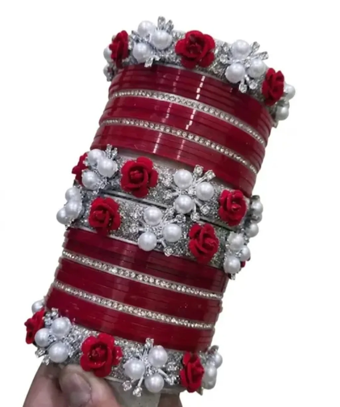 Premium Pink Floral Pearl Bridal Bangles Set for Women