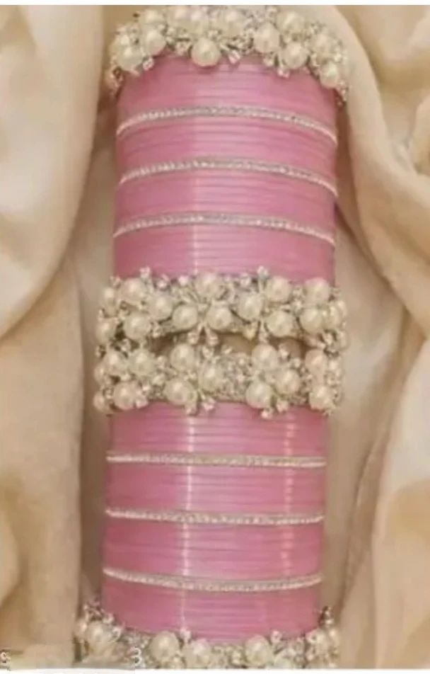 Premium Pink Floral Pearl Bridal Bangles Set for Women