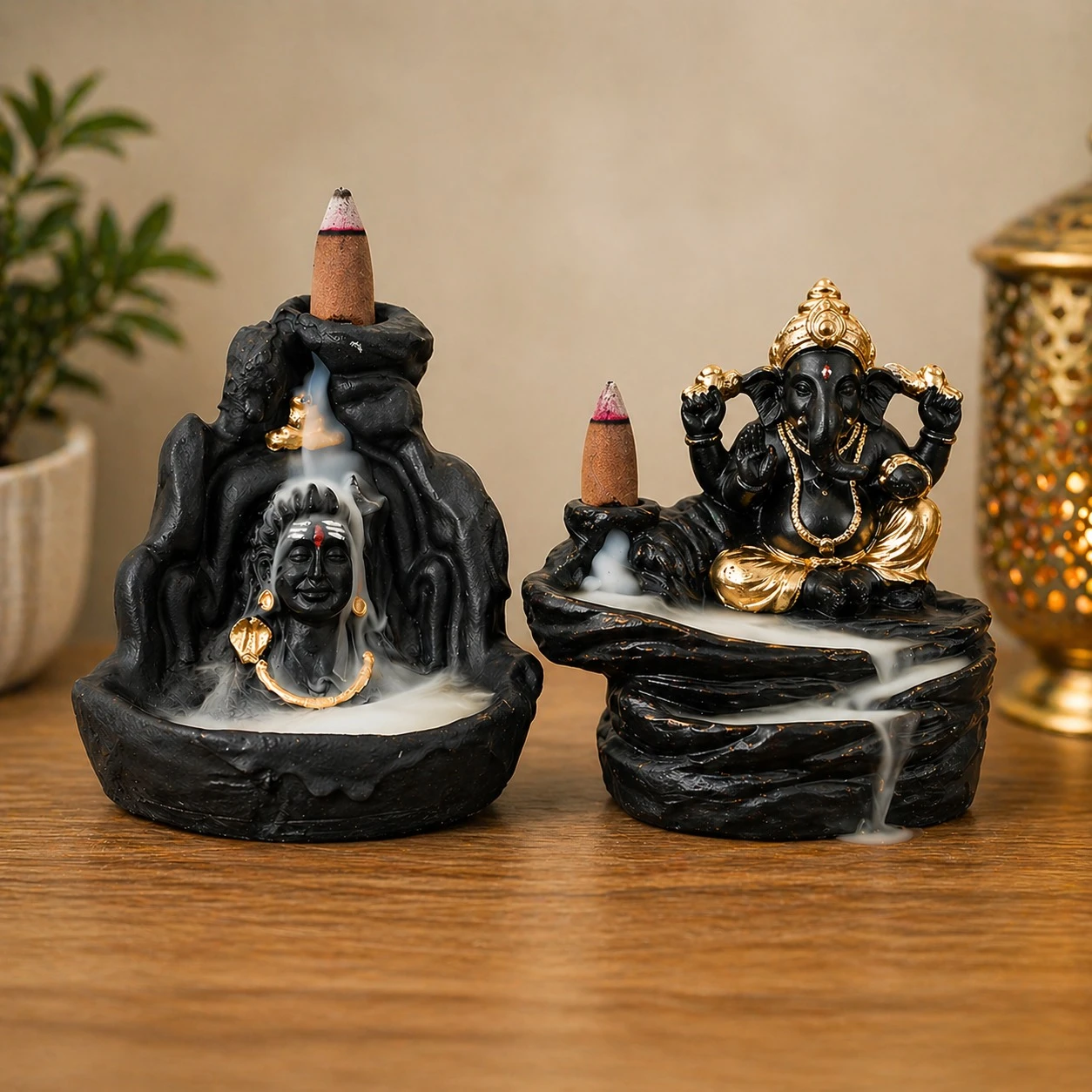 Shiva Ganesha Backflow Incense Burner Smoke Fountain | Resin Idol for Home