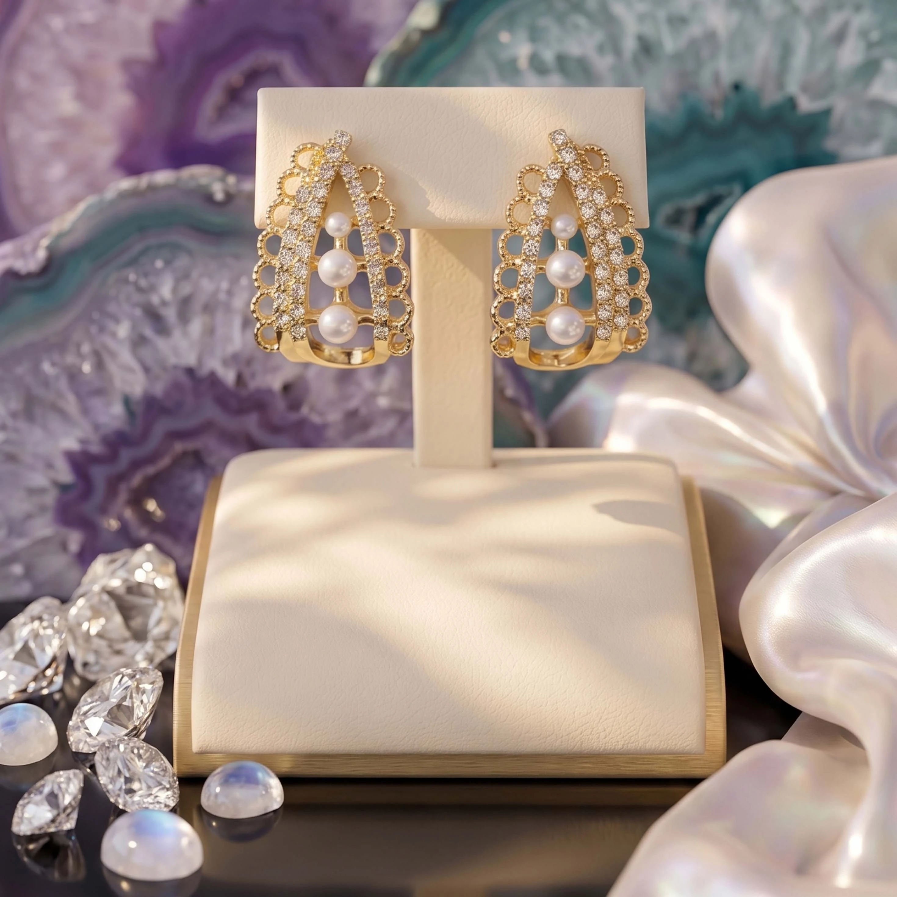 Elegant Gold-Plated Pearl Stud Earrings | Fancy American Diamond & Pearl Earrings for Women & Girls (Pack of 1 Pair)
