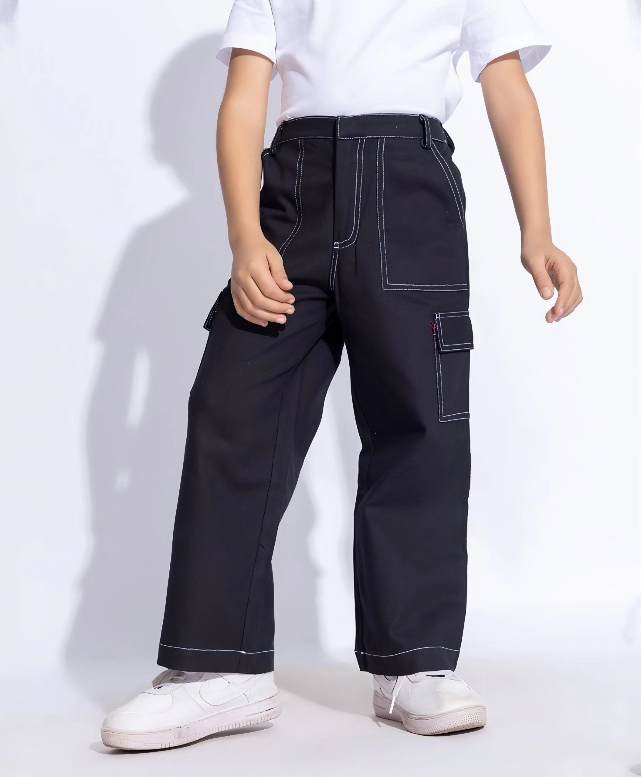 Kids Cargo Black With White Thread Stitch
