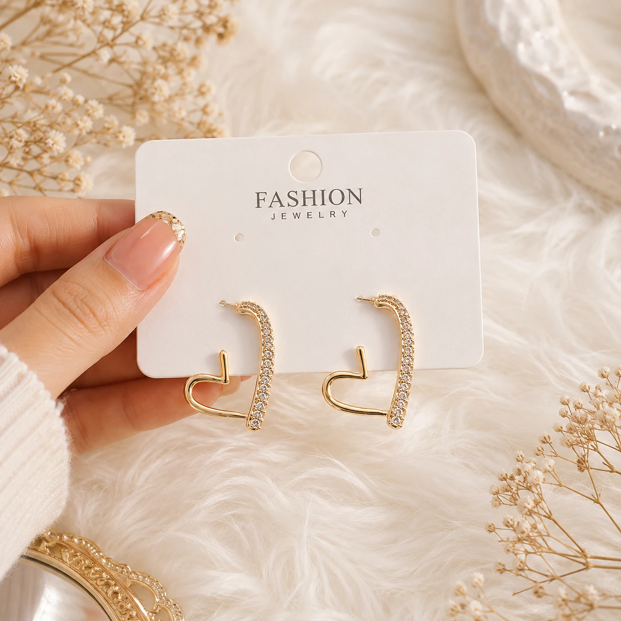 Korean Heart Hoop Earrings for Women & Girls | Gold Plated Zircon Heart Earrings | Elegant Minimal Party Wear Jewelry