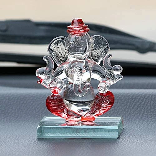 Glass Ganesh Ji Idol for Car Dashboard | Elegant Crystal Ganesha Decoration