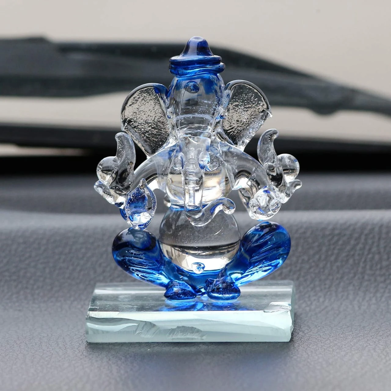 Glass Ganesh Ji Idol for Car Dashboard | Elegant Crystal Ganesha Decoration