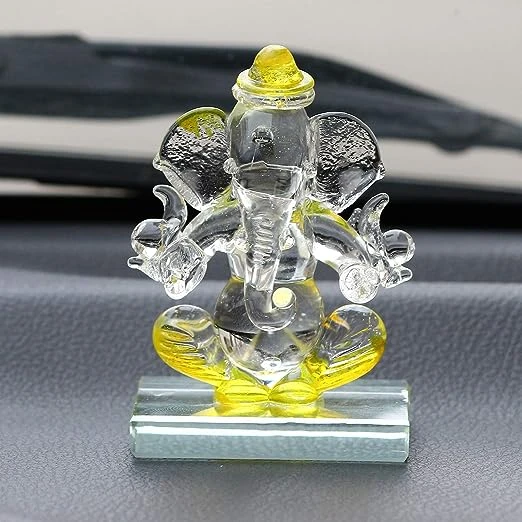 Glass Ganesh Ji Idol for Car Dashboard | Elegant Crystal Ganesha Decoration