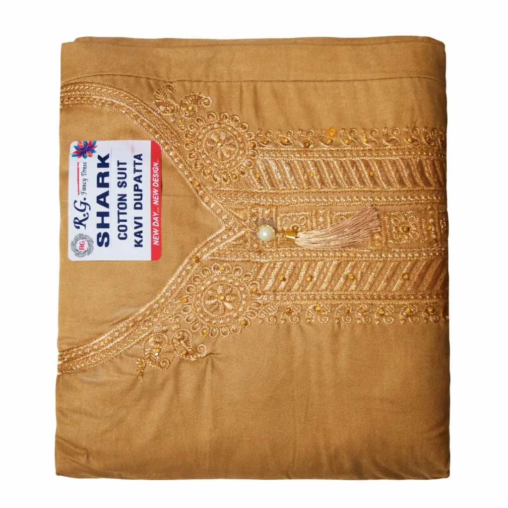 Shark Cotton Suit with Kavi Dupatta | Mustard Embroidered Cotton Dress Material for Women | Casual & Party Wear Suit