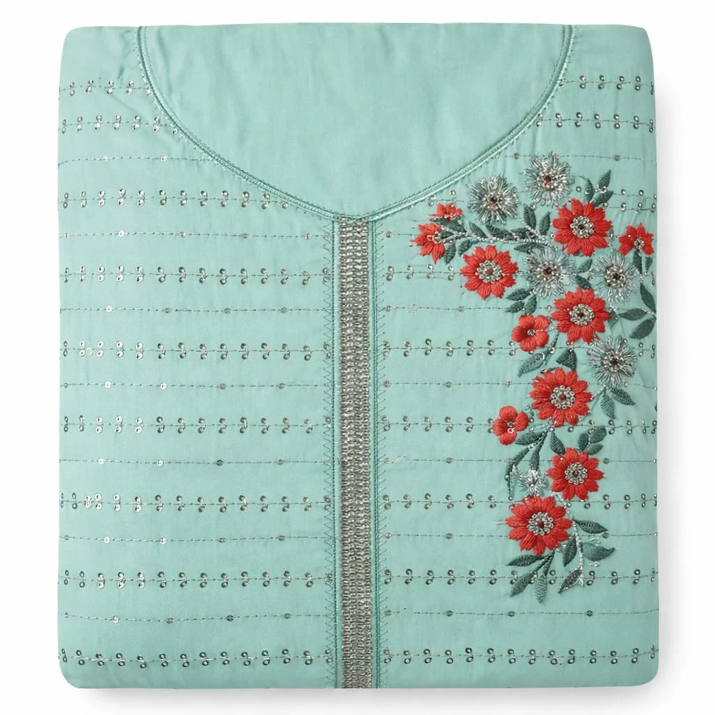 Sea Green Embroidered Suit for Women | Designer Floral Sequence Work Dress Material | Party Wear Ethnic Suit
